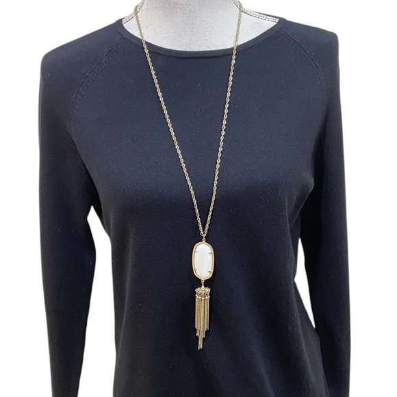 Kendra Scott Rayne goldtone twisted chain long necklace white stone & tassel - Picture 1 of 10